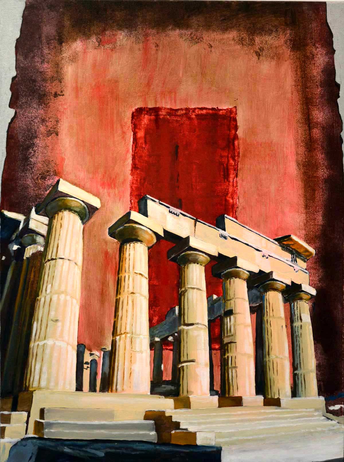 Painting / Peinture Sicile, Selinonte, temple E, la version rouge, Rob Lieveloo
