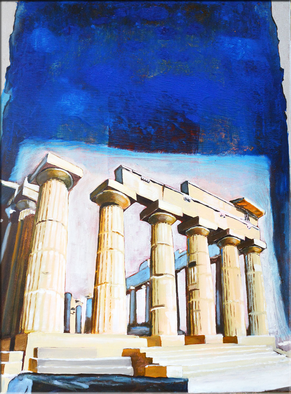 Painting / Peinture Sicile, Selinonte, temple E, la version bleue, Rob Lieveloo
